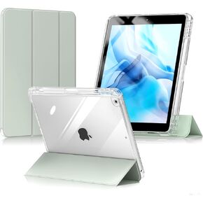 Aoub Hybrid Case for iPad 9th/8th/7th Generation 2021/2020/2019 with Pencil Holder, iPad 10.2 inch Case Detachable Sliding Cover with Clear Hard Back Shell, Auto Sleep/Wake, Light Green