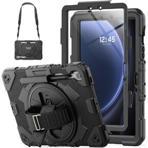 HXCASEAC Case for Samsung Galaxy Tab S9 FE 10.9’’/ S9 Case 11’’ with Screen Protector/S Pen Holder/Hand Strap (SM-X510 X516B X518U X710 716B X718U) Heavy Duty Samsung S9 FE/S9 Tablet Case 11’’ - Black