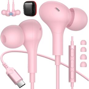 سماعات أذن سلكية USB C لهاتف iPhone 15 Pro Max Samsung Z Flip Fold 6 A35 S24+ S24 S23 S22 مغناطيسية داخل الأذن بخاصية إلغاء الضوضاء من النوع C سماعة رأس وميكروفون للتحكم في مستوى الصوت لجهاز Pixel 8 7 6a iPad