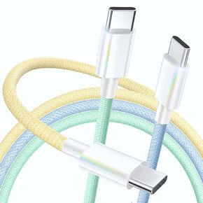 USB C Cable, 3 Pack 6FT 60W USB C to USB C Charger Cable 48 Strand Braided Colorful Type C Fast Charging Cable Cord Compatible with iPhone 15/Pro/Max/Plus/MacBook/iPad Pro/Air/Samsung/Android/Laptop