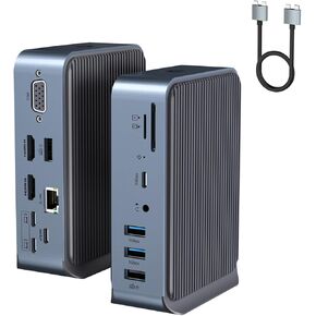 USB C Docking Station - 15-in-2 USB C Hub with VGA/2*HDMI for Triple Monitor Support, 100W PD Laptop Dock with USB-A/C 3.0 5Gbps, RJ45 Ethernet, Audio & Mic, SD/TF for Type C Laptop