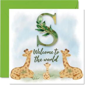 New Baby Card Unisex - Welcome to the world J - Congratulations Baby Cards Newborn, Well Done Congrats New Baby Cards, Welcome To The World Home Gifts, 5.7 x 5.7 Inch Baby Greeting Cards for Parents