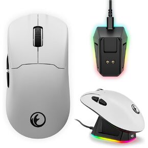 IFYOO G63 2.4G/BT/Wired Tri-Mode 4K Wireless Gaming Mouse, PAW3395 Sensor, 58g Lightweight, 4000 Polling Rate, 26K DPI, 5 Programmable Buttons, RGB Magnetic Charging Dock with Wireless Receiver