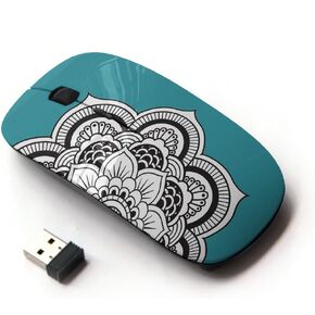 Mandala Flower (Turquoise) Ergonomic Wireless Mouse with Nano Receiver
