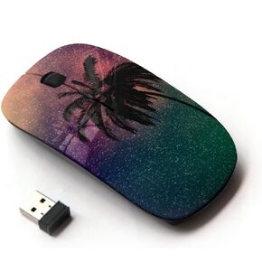 [ Optical 2.4G Wireless Mouse [ Palm Tree Stars Purple Miami California ]