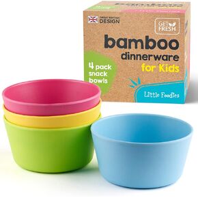 GET FRESH Bamboo Kids Snack Bowls, Set of 4 Bowls for Kids, Kids BPA Free bowls, Bamboo Dinnerware for Everyday Use, Kids Bamboo Bowls, Dishwasher Safe and Stackable