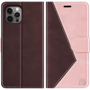 Compatible with iPhone 12/12 Pro Wallet Case (6.1 inch) PU Leather Flip Cover [RFID Blocking] Credit Card Holder [Soft TPU Shell] [Kickstand Function] Magnetic Full Protection Case, Rose Gold