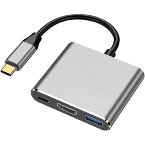 Adapter Converter Cable 3 in 1 Hub, USB 3.1 Type C to USB 3.0 4K HDMI USB-C Type C Charging Port, Digital AV Adapter for MacBook Pro/air, Phones Tablets Computer. (Adapter 3 in 1), Gray