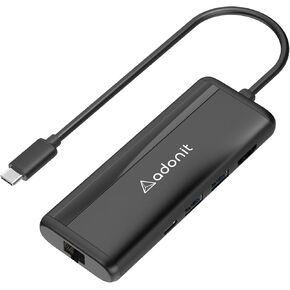 Adonit Nest 7-in-1 Hub USB-C Adapter Dongle, USB-C PD 100W, 4K 60Hz HDMI, 1000Mbps Ethernet, USB-A 3.0 Slim Design for MacBook Pro, MacBook Air, Matte Black