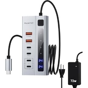 Powered USB C Hub, PULWTOP USB Hub Powered Support 10Gbps Data & PD 45W Charging Not Support Video, 2USB-C 10Gbps Ports, 2USB 3.1 10Gbps Ports power adapter for iMac, MacBook Pro/Air,iPad, XPS Adapter