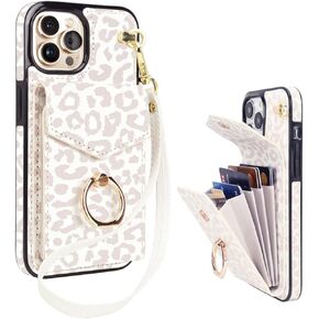 uCOLOR Compatible with iPhone 13 Pro Max 6.7" Wallet Case with Card Slot 360°Rotation Ring Holder Stand RFID Blocking Protective Phone (Leopard, iPhone 13 Pro Max 6.7")