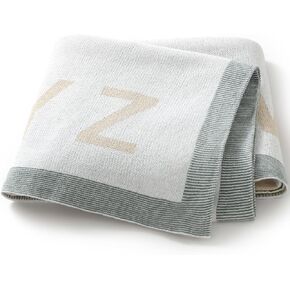 Organic Cotton 26 Letters Baby Blanket for Boys Girls Soft Warm Cozy Knit Neutral Swaddle Blankets for Infant Newborn Toddler Crib Stroller Nursery Travel Blue 30x40 Inches