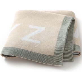 Organic Cotton 26 Letters Baby Blanket for Boys Girls Soft Warm Cozy Knit Neutral Swaddle Blankets for Infant Newborn Toddler Crib Stroller Nursery Travel Blue 30x40 Inches