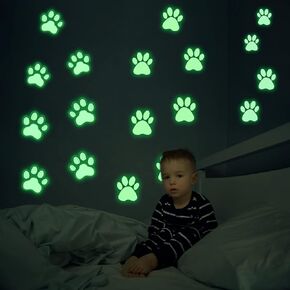 MESU 22 Pcs Paw Print Luminous Decals Glow in The Dark Cat Dog Footprint Decorative Stickers Kids Room Ceiling Decor Paw