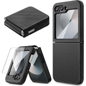 Maxdara for Z Flip 6 Case with Hinge Protection, Galaxy Z Flip 6 Case with 1 Pack Screen Protector Slim Cover Support Wireless Charging Shockproof Phone Case for Samsung Galaxy Z Flip 6- Black