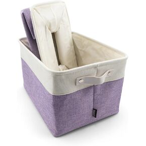 HYGGE + Linen Storage Bin Basket 15.8" x 12.5" x 10" Durable fabric & lightweight design. Great for storing toys, books, linens, games, clothing, baby products & more! (WHITE/PURPLE, 2 PACK)