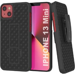 PunkCase for iPhone 13 Mini Holster Belt Clip Case W/Screen Protector & Built-in Kickstand | Dual Layer Hybrid TPU 360 Full Body Protection [Slim Fit] for iPhone 13 Mini (5.4") (2021) [Black]