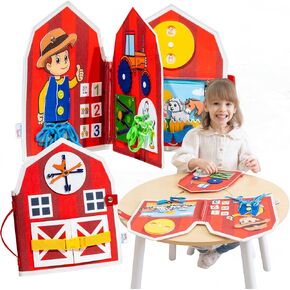 Busy board for toddlers - Toddler busy book - Farm busy book - Montessori products - Life skills - Kids learning toys - Toddler Airplane toys - Preschool learning
