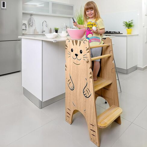 Shandra Toddler Tower Adjustable Stool - Montessori Toddler Kitchen Stool Helper, Toddler Standing Tower, Kids Kitchen Step Stool - Toddler Stool for Kitchen, Learning Tower for Toddlers 1-5 - Wood in Saudi Arabia