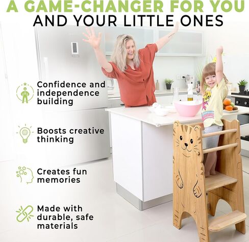 Shandra Toddler Tower Adjustable Stool - Montessori Toddler Kitchen Stool Helper, Toddler Standing Tower, Kids Kitchen Step Stool - Toddler Stool for Kitchen, Learning Tower for Toddlers 1-5 - Wood in Saudi Arabia
