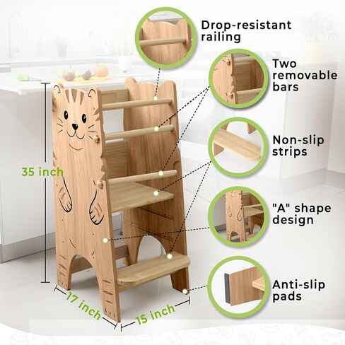 Shandra Toddler Tower Adjustable Stool - Montessori Toddler Kitchen Stool Helper, Toddler Standing Tower, Kids Kitchen Step Stool - Toddler Stool for Kitchen, Learning Tower for Toddlers 1-5 - Wood in Saudi Arabia