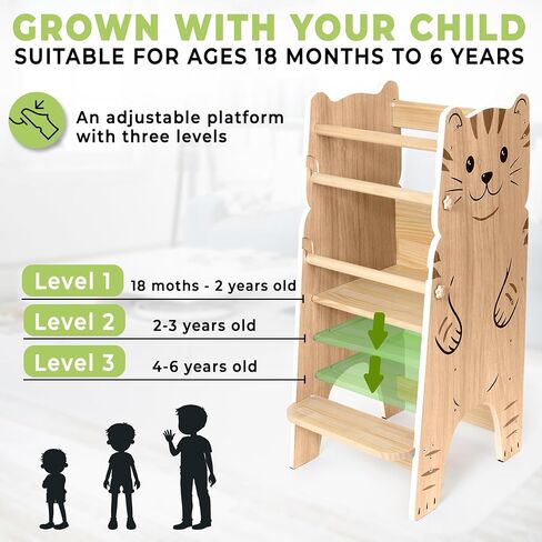 Shandra Toddler Tower Adjustable Stool - Montessori Toddler Kitchen Stool Helper, Toddler Standing Tower, Kids Kitchen Step Stool - Toddler Stool for Kitchen, Learning Tower for Toddlers 1-5 - Wood in Saudi Arabia