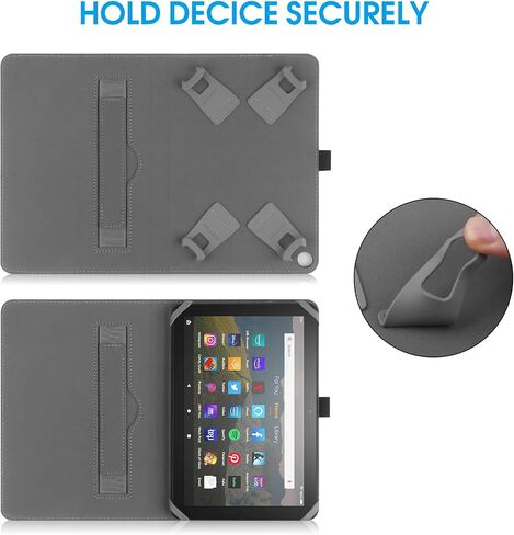 Universal Case for 7-8 inch Tablet Fire HD 8 2020/2022 & Fire HD 8 Plus 2020/2022 with Stand Folio and Hand Strap Protective Cover for 7"-8" Samsung Lenovo Android Tablet - Black in Saudi Arabia