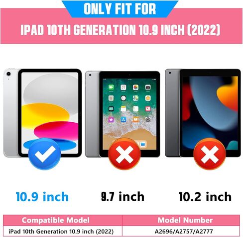 حافظة لجهاز iPad الجيل العاشر مقاس 10.9 بوصة 2022 للأطفال والبنات مع واقي شاشة وحزام كتف ومقبض ورقع مسند وغطاء لوحي واقٍ لكامل الجسم من السيليكون اللطيف لجهاز iPad الجيل العاشر 2022 in Kuwait