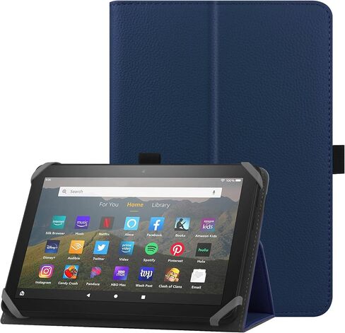 Universal Case for 7-8 inch Tablet Fire HD 8 2020/2022 & Fire HD 8 Plus 2020/2022 with Stand Folio and Hand Strap Protective Cover for 7"-8" Samsung Lenovo Android Tablet - Black in Saudi Arabia