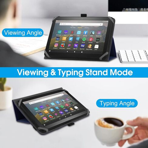 Universal Case for 7-8 inch Tablet Fire HD 8 2020/2022 & Fire HD 8 Plus 2020/2022 with Stand Folio and Hand Strap Protective Cover for 7"-8" Samsung Lenovo Android Tablet - Black in Saudi Arabia