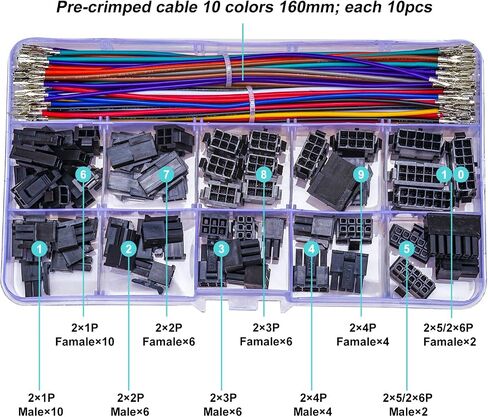 موصل Tcenofoxy MX Micro-Fit 3.0 مم مع كابلات مجعدة مسبقًا 22AWG، متوافق مع غطاء Molex 3.0 مم مزدوج الصف 2 * 1/2/3/4/5/6Pin (TC-MX3.0-Dual) in Saudi Arabia