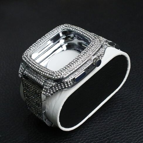 JOLOJO Diamond Band with Case Compatible for Apple Watch 44mm,45mm Women/Men Rhinestone Luxury Jewelry Bling Metal Strap Replacement for iWatch SE/SE 2 Series 8/7/6/5/4 in Saudi Arabia