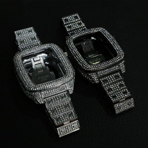 JOLOJO Diamond Band with Case Compatible for Apple Watch 44mm,45mm Women/Men Rhinestone Luxury Jewelry Bling Metal Strap Replacement for iWatch SE/SE 2 Series 8/7/6/5/4 in Saudi Arabia