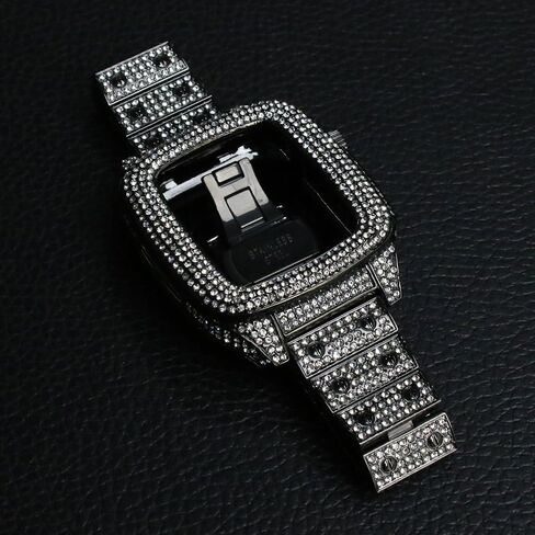 JOLOJO Diamond Band with Case Compatible for Apple Watch 44mm,45mm Women/Men Rhinestone Luxury Jewelry Bling Metal Strap Replacement for iWatch SE/SE 2 Series 8/7/6/5/4 in Saudi Arabia