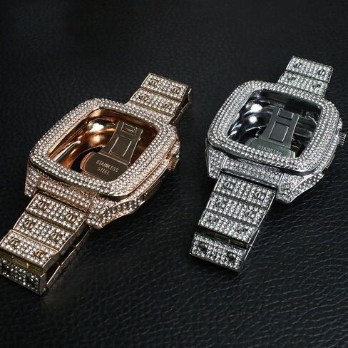 JOLOJO Diamond Band with Case Compatible for Apple Watch 44mm,45mm Women/Men Rhinestone Luxury Jewelry Bling Metal Strap Replacement for iWatch SE/SE 2 Series 8/7/6/5/4 in Saudi Arabia