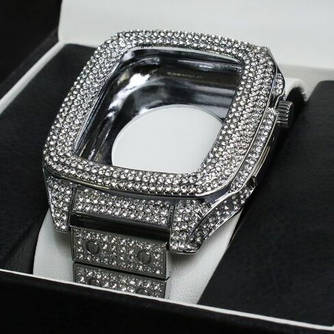 JOLOJO Diamond Band with Case Compatible for Apple Watch 44mm,45mm Women/Men Rhinestone Luxury Jewelry Bling Metal Strap Replacement for iWatch SE/SE 2 Series 8/7/6/5/4 in Saudi Arabia