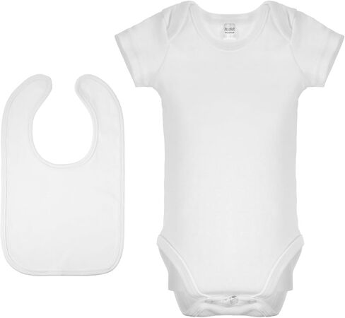 12 Pcs Unisex Cotton White Baby Short Sleeve Bodysuits Drool Bibs Set DIY Sublimation Blank Newborn Baby Clothes for Girl Boy Baby Shower, 0-3 Months in Kuwait