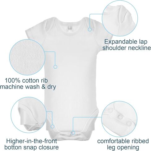 12 Pcs Unisex Cotton White Baby Short Sleeve Bodysuits Drool Bibs Set DIY Sublimation Blank Newborn Baby Clothes for Girl Boy Baby Shower, 0-3 Months in Kuwait