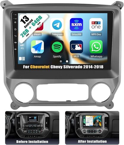 [2+64G] ستيريو سيارة Android 13 لسيارة شيفروليه تشيفي سيلفرادو 2014-2018 مع اتصال لاسلكي وAndroid Auto، راديو سيارة بشاشة تعمل باللمس 10.1 بوصة مع وصلة مرآة بلوتوث FM/RDS WiFi GPS SWC Dual USB+ كاميرا احتياطية in Saudi Arabia