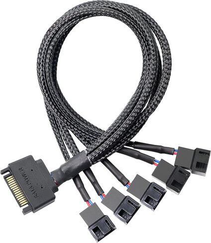 GELRHONR SATA cooler fan adapter cable，15 Pin SATA to 4 x 3 pin / 4 pin Fan Splitter Cable,15 Pin Male SATA to 3 Pin or 4 Pin Computer PC Case Fan Y Power Adapter Cable - 1.1Ft (Black- 1 to 4) in Saudi Arabia
