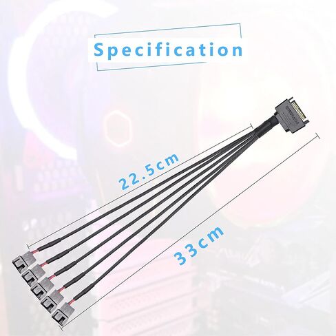 GELRHONR SATA cooler fan adapter cable，15 Pin SATA to 4 x 3 pin / 4 pin Fan Splitter Cable,15 Pin Male SATA to 3 Pin or 4 Pin Computer PC Case Fan Y Power Adapter Cable - 1.1Ft (Black- 1 to 4) in Saudi Arabia