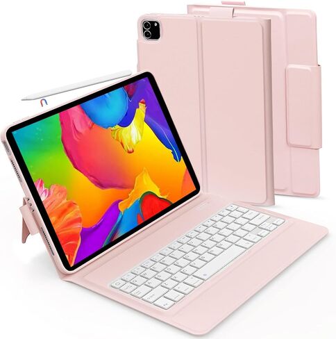 حافظة لوحة مفاتيح iPad رفيعة لجهاز iPad Pro 11 بوصة الجيل الثالث/الثاني/الأول iPad Air الجيل الرابع 10.9 حافظة ولوحة مفاتيح، حافظة حماية iPad مع لوحة مفاتيح لاسلكية iPad Smart Keyboard - حلقة قلم رصاص (وردي) in Kuwait