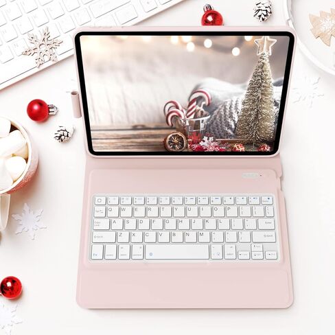 حافظة لوحة مفاتيح iPad رفيعة لجهاز iPad Pro 11 بوصة الجيل الثالث/الثاني/الأول iPad Air الجيل الرابع 10.9 حافظة ولوحة مفاتيح، حافظة حماية iPad مع لوحة مفاتيح لاسلكية iPad Smart Keyboard - حلقة قلم رصاص (وردي) in Kuwait