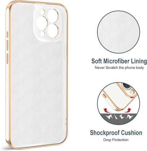 Hython Case for iPhone 15 Pro Max Case with Ring Stand, 360° Rotatable Ring Holder Magnetic Kickstand, Plating Rose Gold Edge Soft Cover Protective Phone Case for iPhone 15 Pro Max 6.7", White in Saudi Arabia