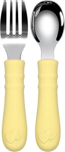 Toddler Utensils, 2PCS Fork and Spoon Kids Silverware with Silicone Handle Stainless Steel Utensils for Babies in Saudi Arabia