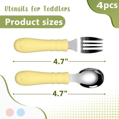 Toddler Utensils, 2PCS Fork and Spoon Kids Silverware with Silicone Handle Stainless Steel Utensils for Babies in Saudi Arabia