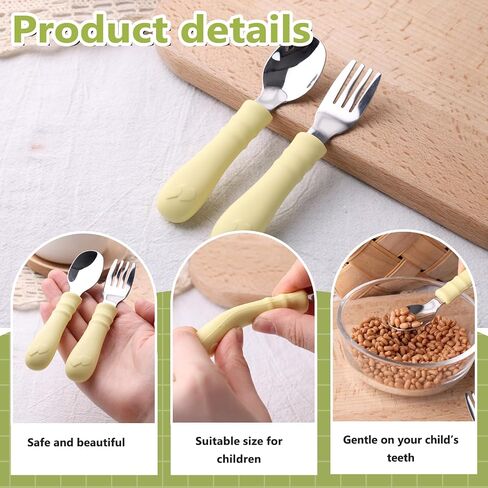 Toddler Utensils, 2PCS Fork and Spoon Kids Silverware with Silicone Handle Stainless Steel Utensils for Babies in Saudi Arabia
