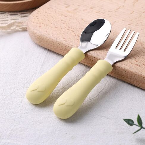Toddler Utensils, 2PCS Fork and Spoon Kids Silverware with Silicone Handle Stainless Steel Utensils for Babies in Saudi Arabia