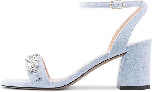 Saekcted Women Chunky Block Mid Heel Peep Open Toe Sandals Ankle Strap Rhinestone Crystal Casual Dress Shoes in Saudi Arabia