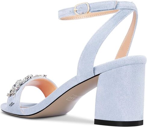 Saekcted Women Chunky Block Mid Heel Peep Open Toe Sandals Ankle Strap Rhinestone Crystal Casual Dress Shoes in Saudi Arabia
